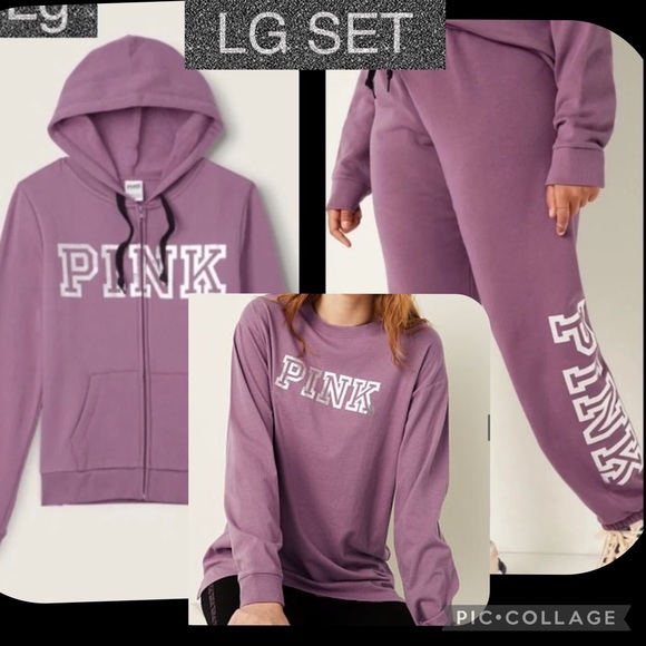 Vs pink classic pant full zip hoodie campus long sleeve tee mauve ice foil - Picture 1 of 15